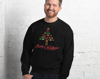 Gearhead-trui autowaarschuwingslichten, plakkerige lelijke kersttrui, prachtig leuk, leuke trui, autowaarschuwingslichten in de vorm van een kerstboom