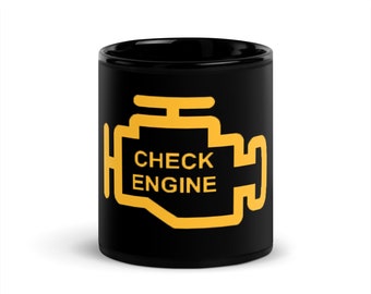 Check Engine lichtzwarte glanzende mok