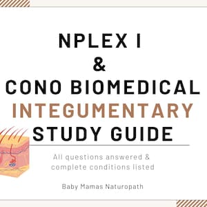 Puede incluir: Una guía de estudio para el examen NPLEX I & CONO BIOMEDICAL INTEGUMENTARY. La guía incluye todas las preguntas respondidas y las condiciones completas enumeradas. Está creada por Baby Mamas Naturopath.