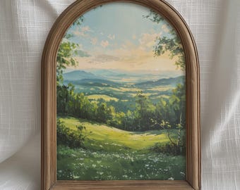 Vintage Wall Art Green Mountain Landscape Print, Sunlit Countryside Valley Artwork, Classic Nature Decor Digital Download