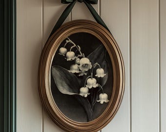Spring Easter Wall Art Black and White Lily of the Valley, Vintage Botanical Floral Digital Download