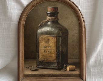 Vintage Dental Wall Art Brown Apothecary Bottle Print, Antique Mouth Rinse Artwork, Dentist Office Decor Digital Download