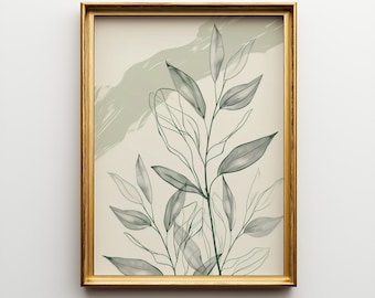 Sage Green Wall Art | Minimalist Botanical Leaf Digital Print for Modern Home Decor