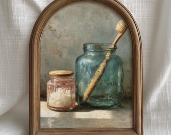 Vintage Dental Wall Art Green Apothecary Jars with Toothbrush, Antique Bathroom Artwork, Dentist Office Decor Digital Download