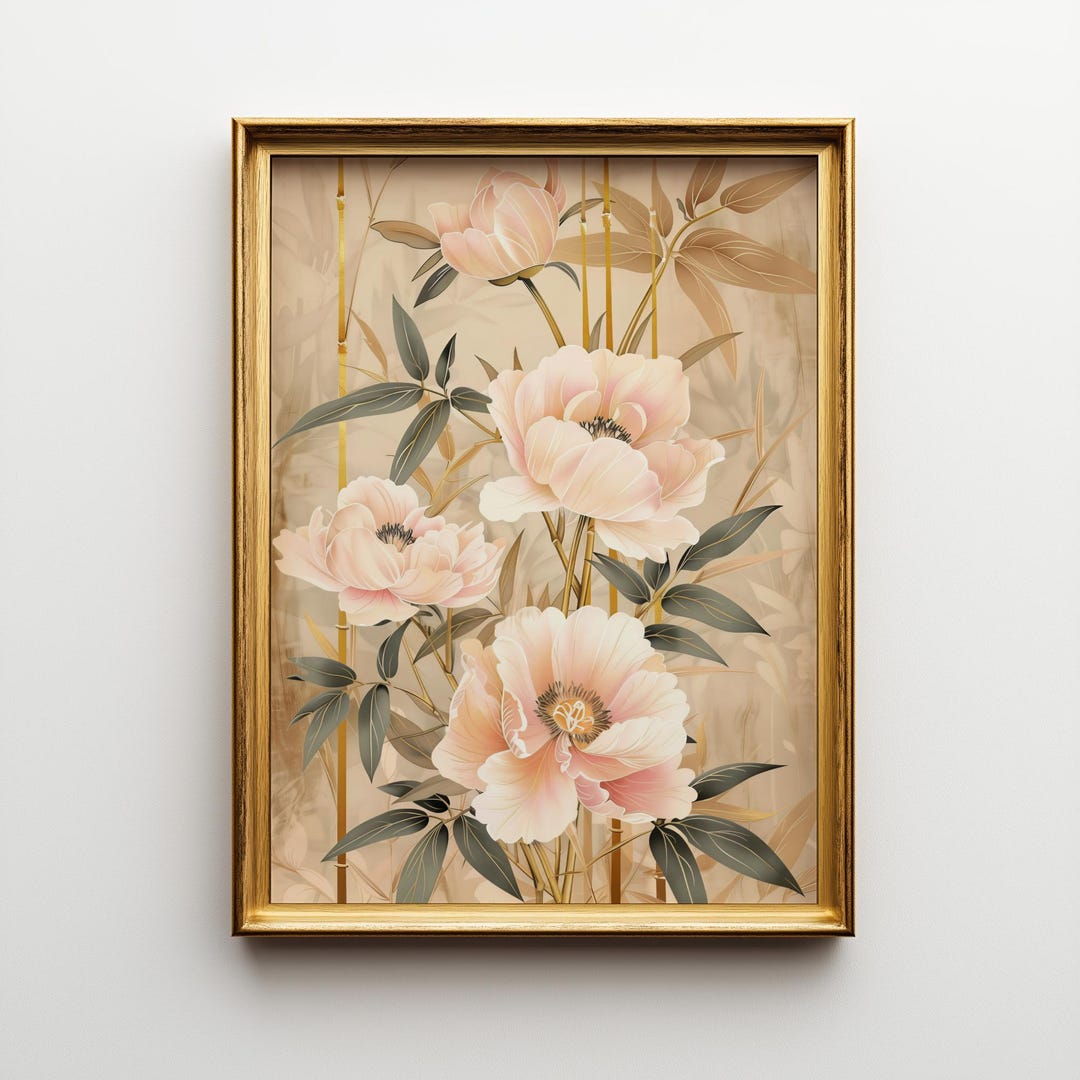 Vintage Chinoiserie Wall Art in Blush Pink – Botanical Floral Print ...