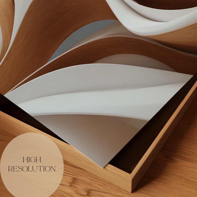 Parametric Wall Art Printable | Modern White and Wood Abstract Design ...