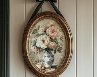 Vintage Valentines Wall Art Print, Romantic Floral Vase Poster, Soft Pink Beige Digital Download Grandmillennial Wall Art