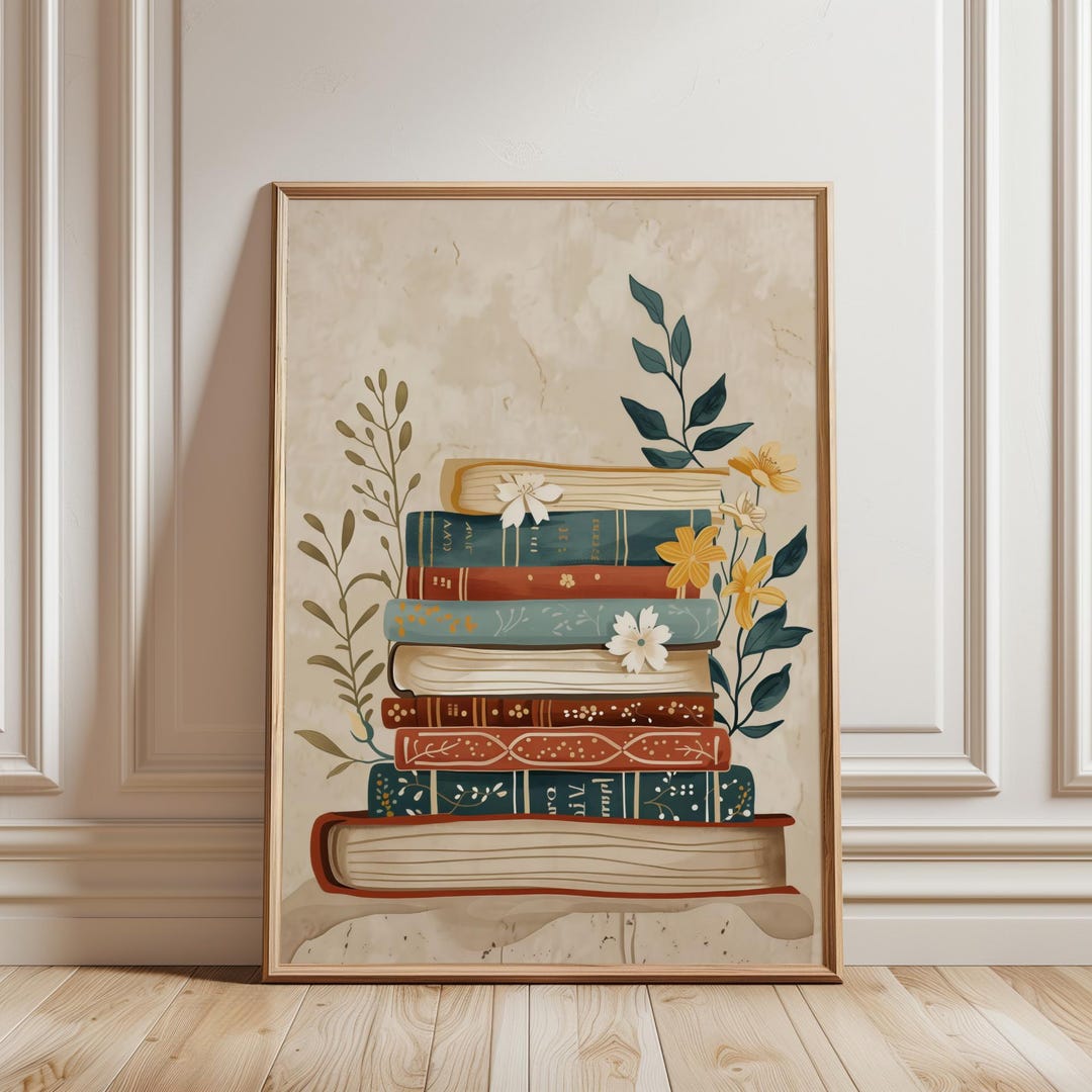 Bookish Wall Art, Vintage Book Stack Print, Cozy Literary Home Decor - Etsy