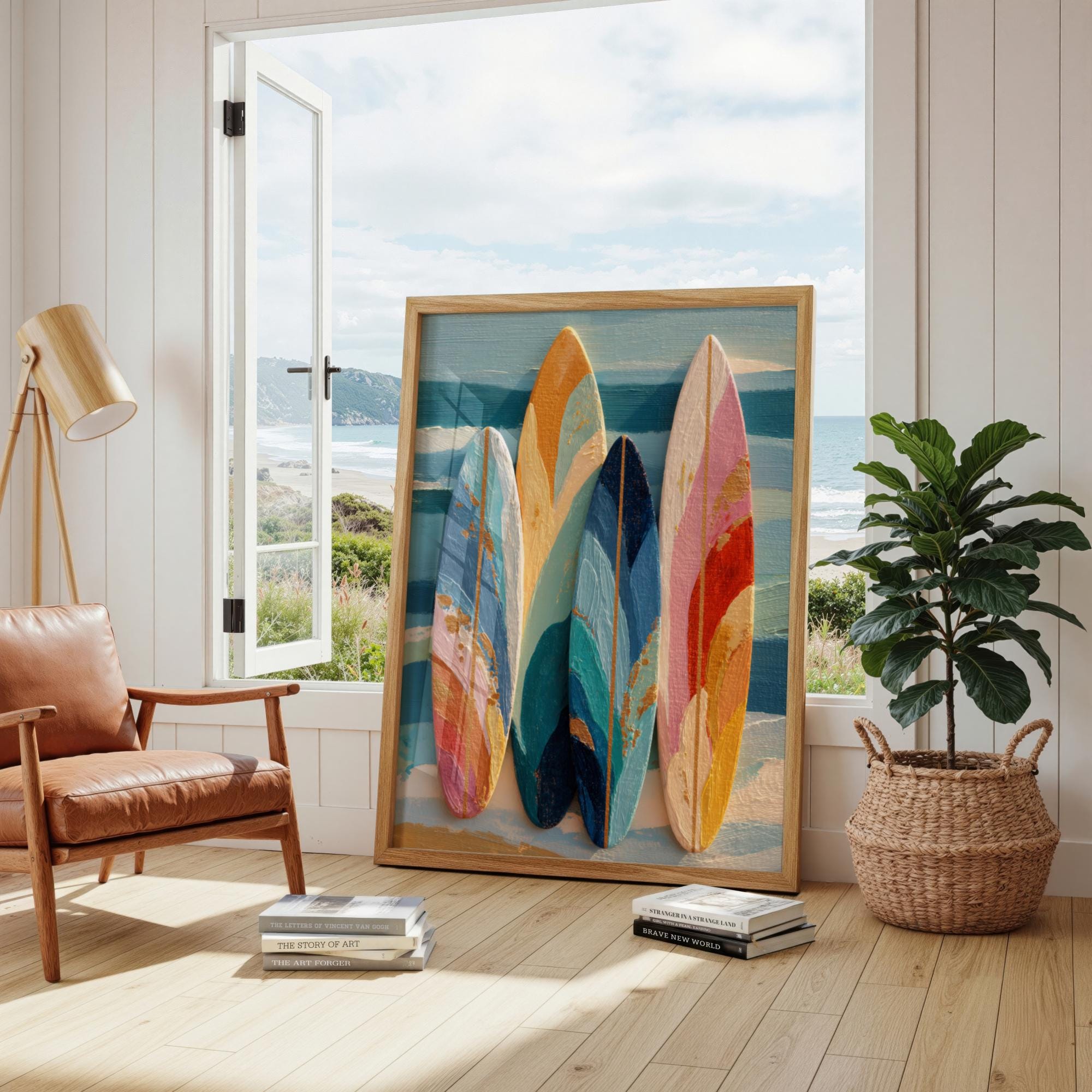 Beachy Wall Art – Colorful Surfboard Print, Coastal Boho Ocean Decor ...