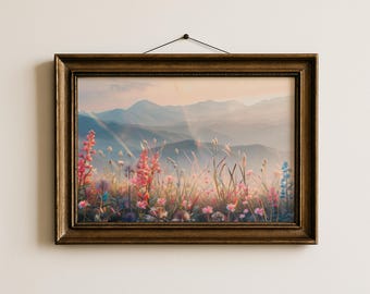 Pastel Mountain Floral Print, Spring Easter Decor (Digital Download)