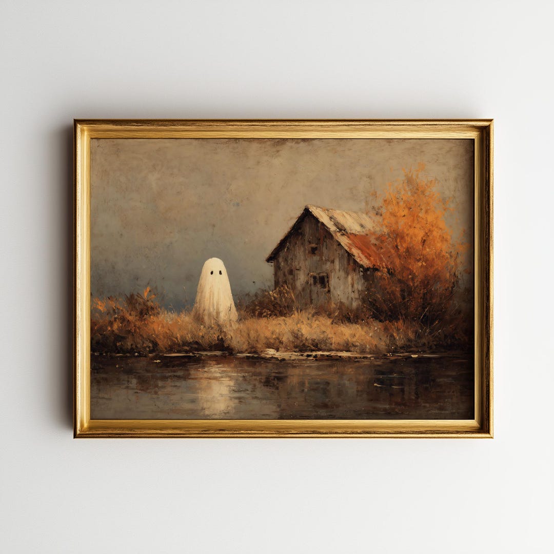Halloween Wall Art Printable, Rustic Ghost by Barn, Spooky Autumn ...