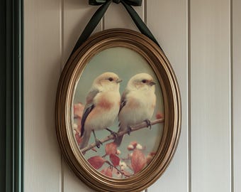 Valentines Wall Art Print, Romantic Love Birds Illustration, Soft Pastel Pink Neutral Digital Download