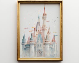 デジタルプリンセスアートワーク、夢のような城のポスター、子供部屋の壁プリント