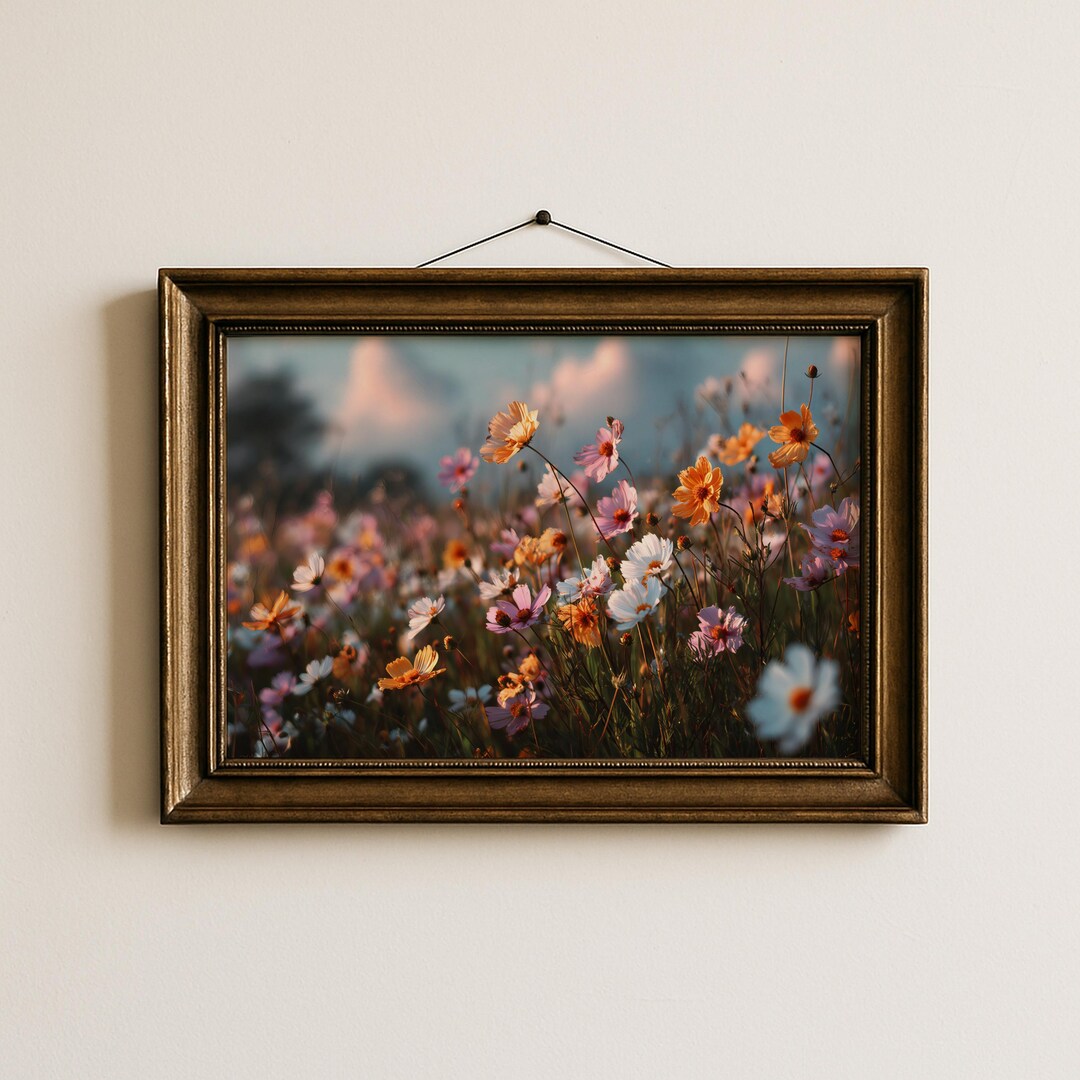 Spring Easter Wall Art Pastel Wildflowers, Soft Pink Orange Meadow ...