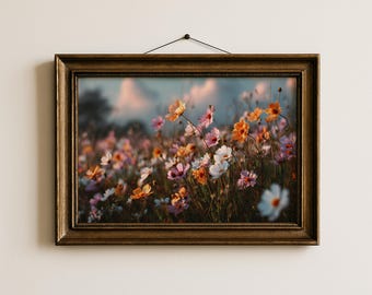 Spring Easter Wall Art Pastel Wildflowers, Soft Pink Orange Meadow Flowers, Light Floral Printable Art