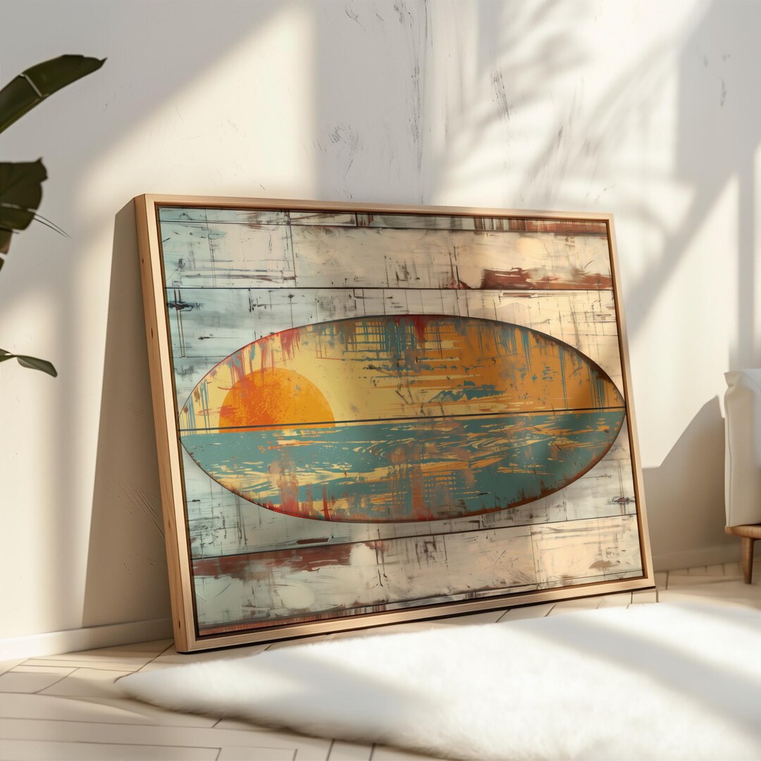 Rustic Pcean Background Vintage Surfboard Wall Art – Rustic Ocean Print, Coastal Digital ...