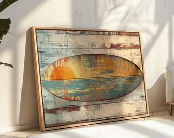 Vintage Surfboard Wall Art – Rustic Ocean Print, Coastal Digital Artwork