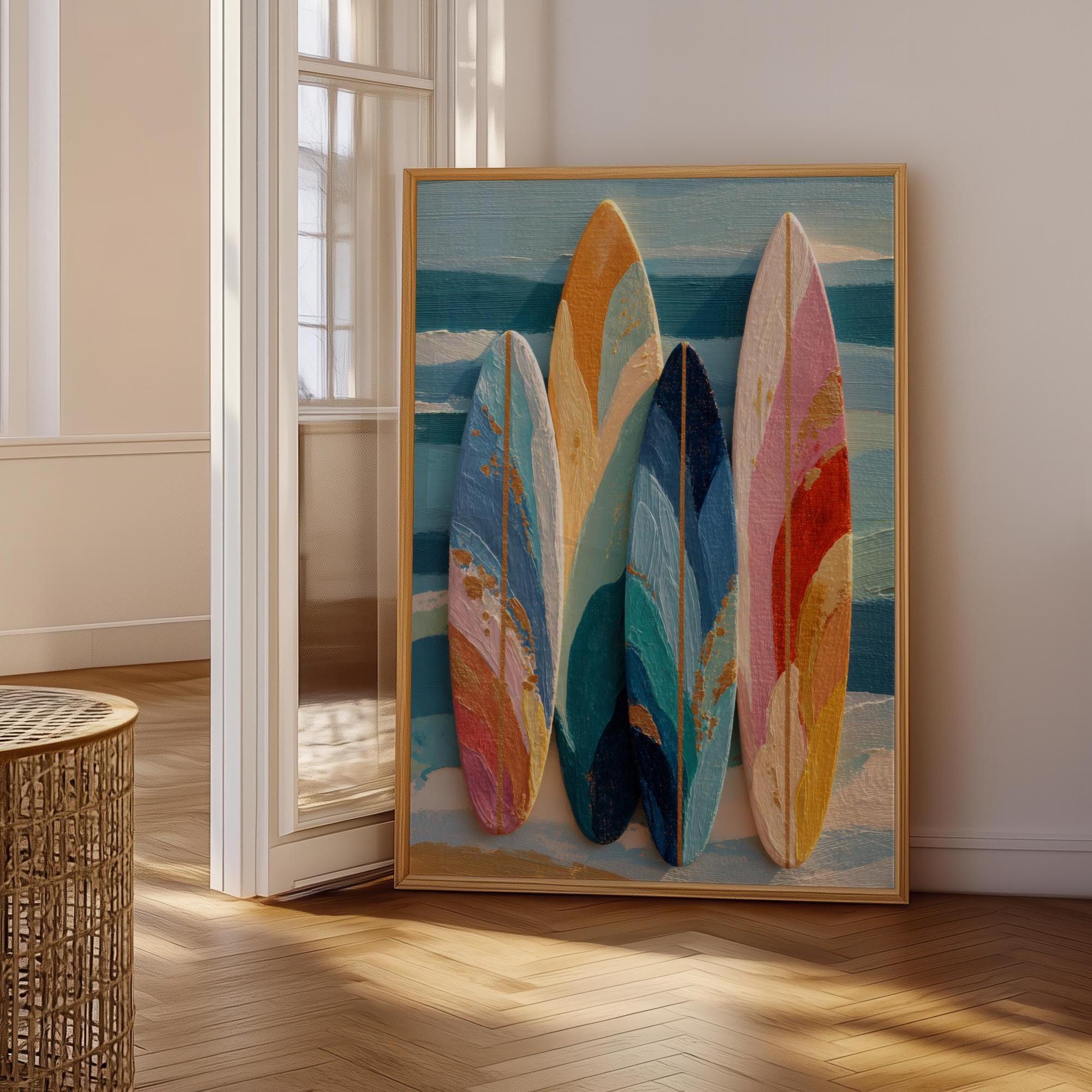 Beachy Wall Art – Colorful Surfboard Print, Coastal Boho Ocean Decor ...