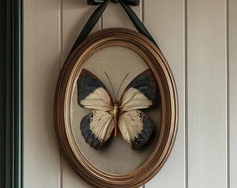 Living Room Wall Art Printable, Vintage Butterfly Art Print, Neutral Insect Wall Decor, Cream and Blue Artwork