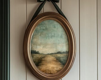 Vintage Wall Art Green Rustic Landscape Print, Antique Countryside Painting Decor, Moody Farm Field Digital Download Grandmillennial