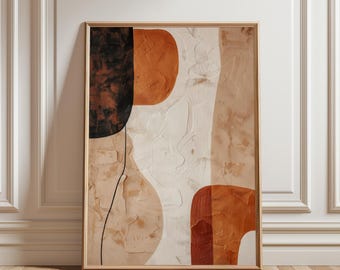 Arte de pared bohemio imprimible, formas abstractas texturizadas, descarga digital moderna de terracota