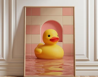Arte de pared divertido para baño, estampado de patito de goma amarillo, decoración moderna y divertida