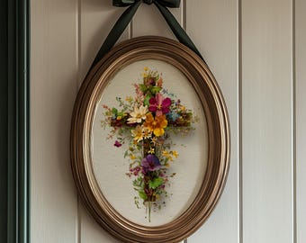 Spring Easter Wall Art Floral Cross, Colorful Wildflower Christian Art, Soft Pastel Digital Download