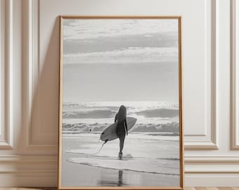 Surfboard Wall Art – Black and White Surf Photography, Minimal Coastal Decor Digital Download