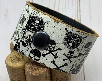 Upcycled Skull Print Leather Shawl Cuff