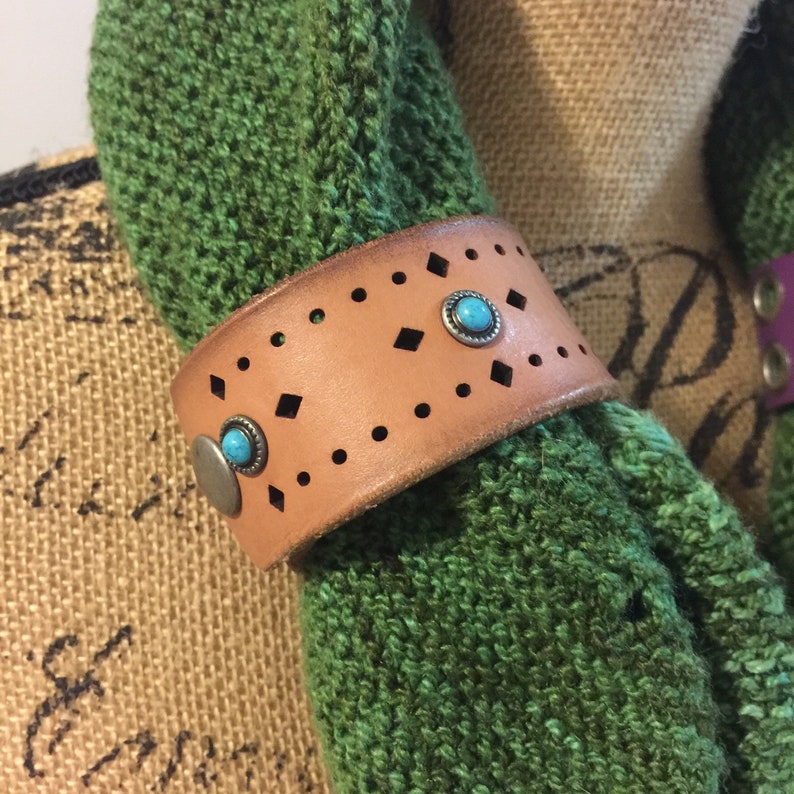 Upcycled Turquoise Studded Leather Shawl Cuff