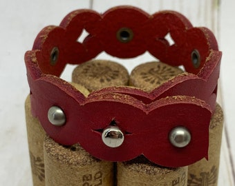 Upcycled Circles & Studs Red Leather Shawl Cuff