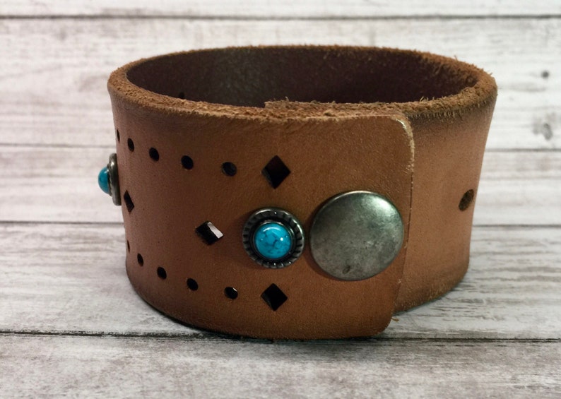 Upcycled Turquoise Studded Leather Shawl Cuff
