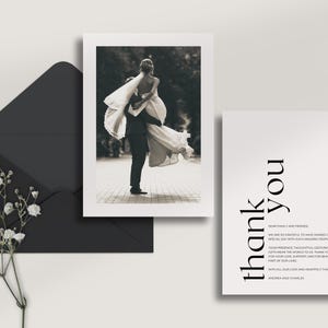 Tarjeta fotográfica de agradecimiento atemporal - Tarjeta de agradecimiento minimalista para bodas - Plantilla Canva - Descarga instantánea - Colección Bold