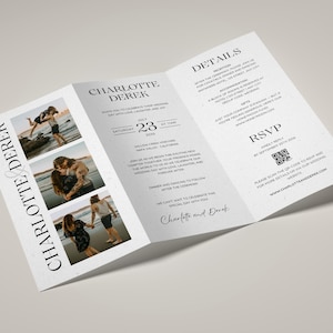 Elegant Trifold Wedding Invitation - Canva Template - Editable Wedding Invitation - Modern Z-Fold Wedding Invitation - Folded Photo Invite