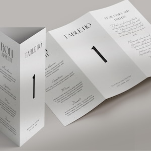 Numéro de table de mariage élégant et modèle de menu : design à trois volets (téléchargement numérique)
