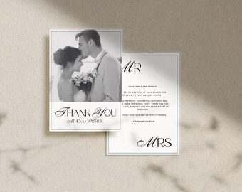 Biglietto di ringraziamento per matrimonio moderno con foto - Modello Canva modificabile