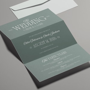 Sage Green Trifold Wedding Invitation - Canva Template - Digital Download - Modern Z-Fold Wedding Invitation - Timeless Folded Invitation
