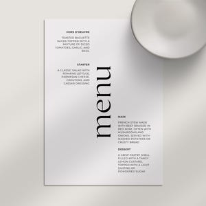 Modèle de menu de mariage intemporel - menu de table moderne - modèle canva - carte de menu de mariage modifiable - collection audacieuse
