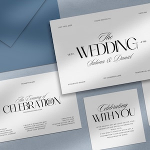 Lot de faire-part de mariage classique - modèle canva - faire-part, détails et RSVP, carte de correspondance - suite de faire-part de mariage - le grand luxe