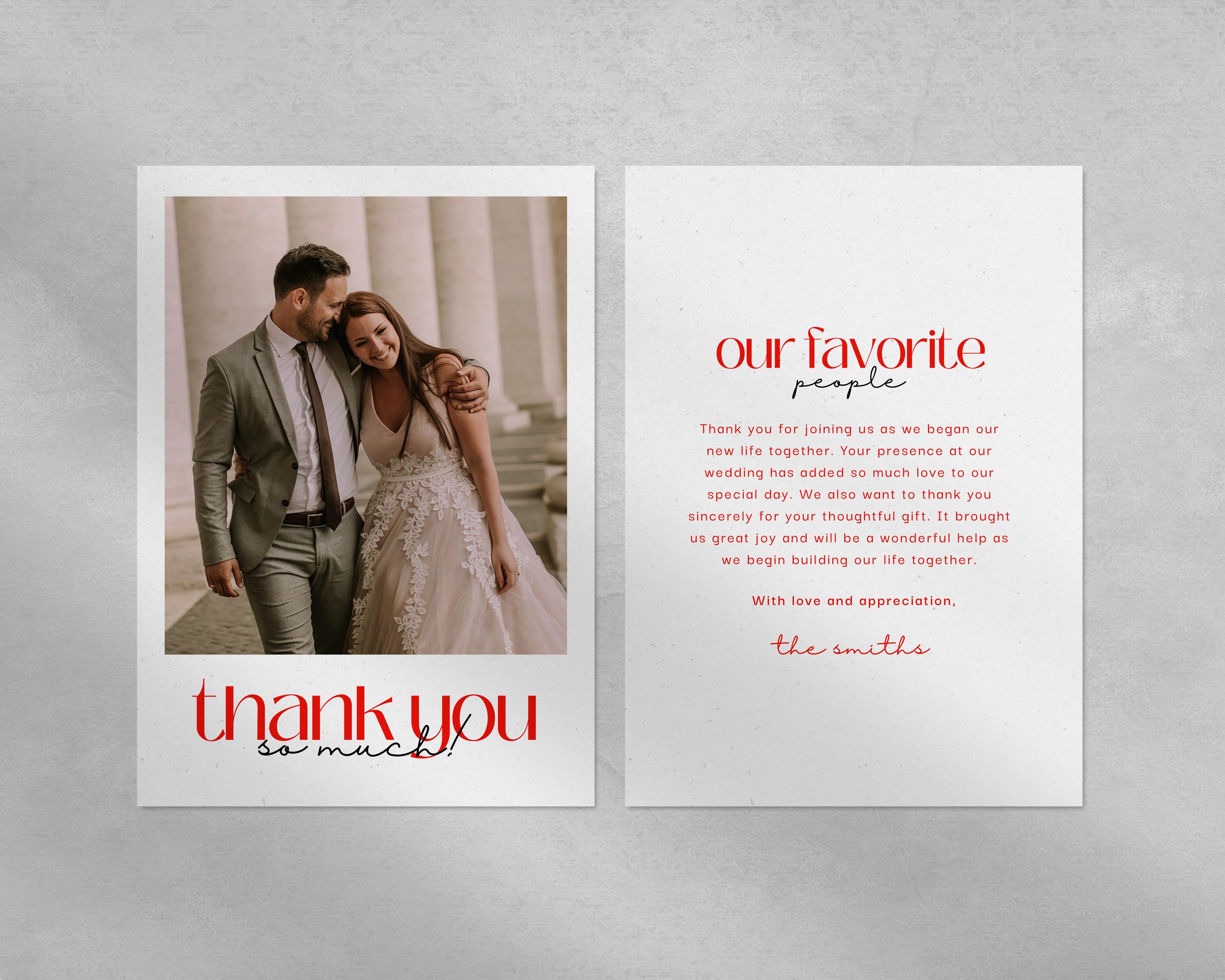Modern Red Wedding Thank You Card: Canva Template (digital Download) - Etsy