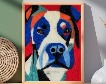 Arte único de la pared del Labrador Retriever de fieltro de aguja, estilo cubista Picasso, regalo de papá perro, decoración del dueño de la mascota, regalo del amante de las mascotas, ecológico, fieltro