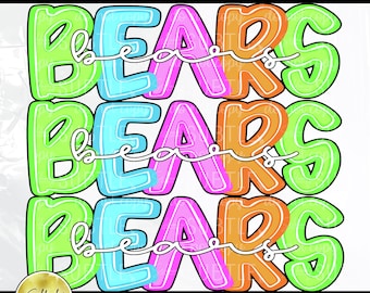 Niedźwiedzie Stacked Bright Neon Preppy PNG, modny bestseller, popularny projekt maskotki drużyny Spirit (pobieranie cyfrowe)