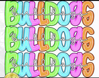 Bulldogs Stacked Bright Neon Preppy PNG, Trendy Bestseller Popular Spirit Team Mascot Design (Digital Download)
