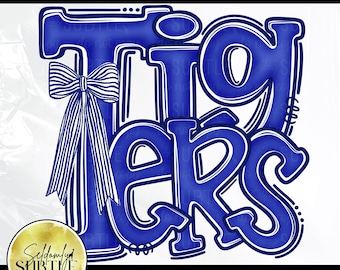 Tigers Royal Blue and White PNG, School Spirit Team Mascot Design (Digital Download)
