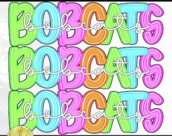 Bobcats Stacked Bright Neon Preppy PNG, modny bestseller, popularny projekt maskotki drużyny Spirit (pobieranie cyfrowe)