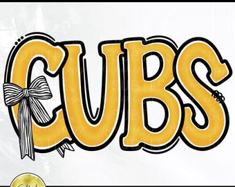 Cubs Yellow Gold Black White PNG, Cheer Competition Trendy Preppy Unique Bow Design (Digital Download)