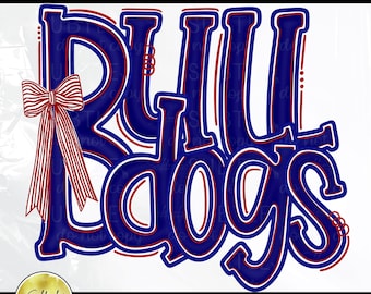 Bulldogs Navy Blue Red White PNG, Cheer Competition Trendy Preppy Unique Bow Design (Digital Download)