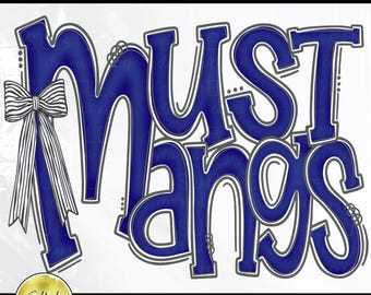 Mustangs Navy Blue Gray Silver White PNG, szkolna maskotka sportowa Cheerleading Design (pobieranie cyfrowe)
