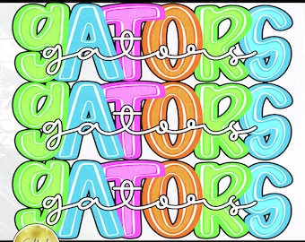 Gators Stacked Bright Neon Preppy PNG, Trendy Bestseller Popular Spirit Team Mascot Design (Digital Download)