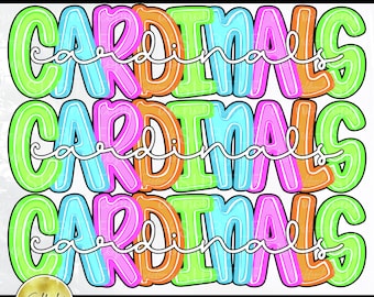 Kardynałowie Stacked Bright Neon Preppy PNG, modny bestseller, popularny projekt maskotki drużyny Spirit (pobieranie cyfrowe)